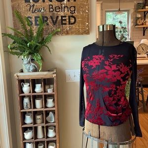 NWT small burnout black top, sheer black arms